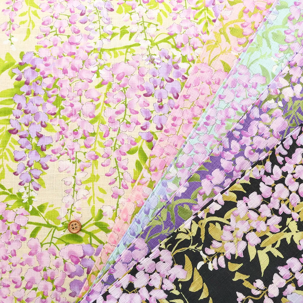ランキング10位 コットンサザンクロスプリント生地　藤の花文様